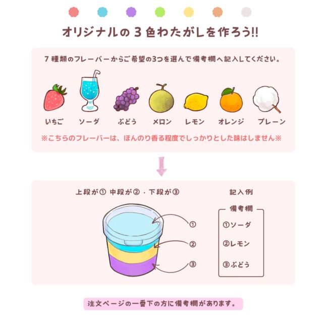 ７色の中から好きな色を３つ選べるよ😊
自分だけのオリジナル綿菓子が注文できるようになりました🎉
#オリジナル
#カスタム
#わたあめ
#３色
#fujiわた
#ふわふわ
#プレゼント
#チームカラー